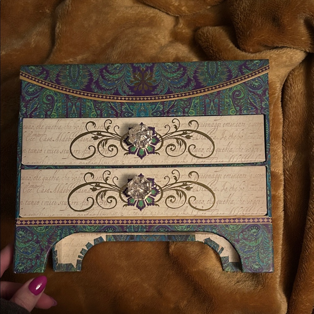 Punch Studio Teal and Gold peacock themed Jewelry Organizer